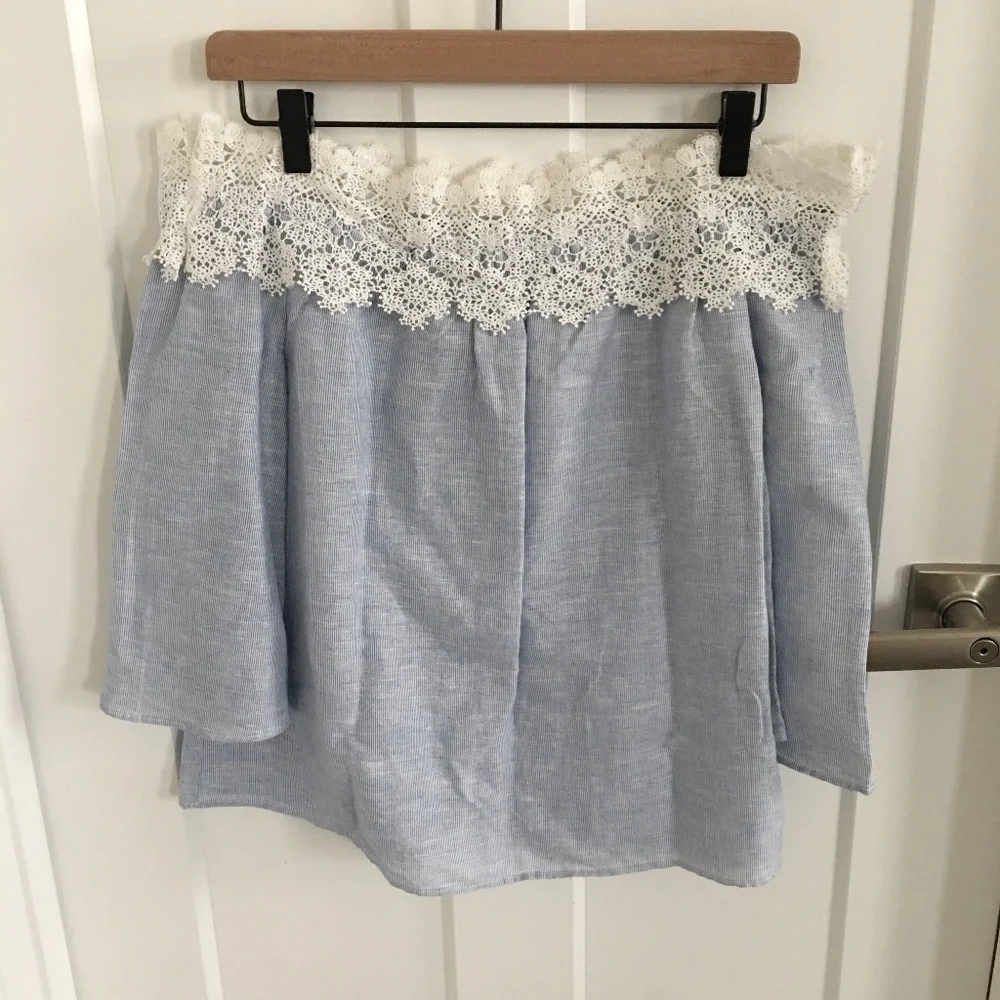 Zara Off the Shoulder Lace Trim Top S - Picture 1 of 2